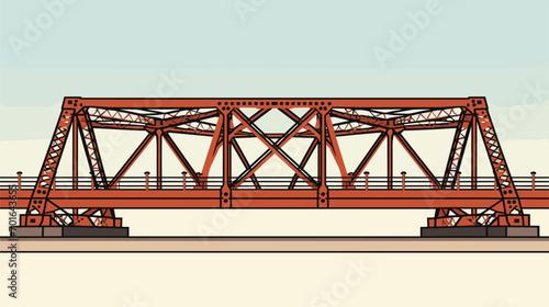 industrial character of a truss bridge in a vector art piece showcasing the geometric patterns and sturdy design of truss structures. 