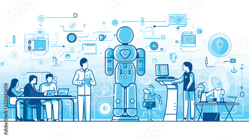 AI-driven healthcare with a vector art piece showcasing robots assisting medical professionals. 