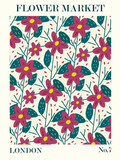 Batik Flower Petals Design in pink and Tosca Colors of London Flower Market Poster
