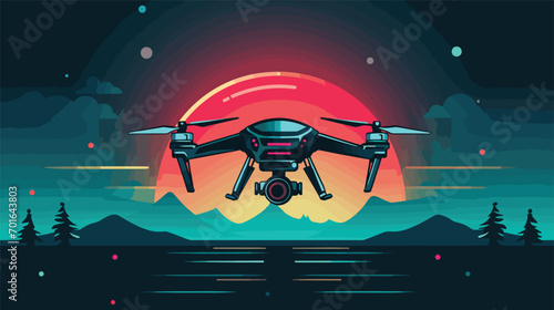 technological sophistication of drones in a vector art piece showcasing advanced features such as obstacle avoidance, GPS navigation, and stabilization systems. 