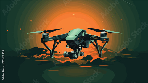 technological sophistication of drones in a vector art piece showcasing advanced features such as obstacle avoidance, GPS navigation, and stabilization systems. 