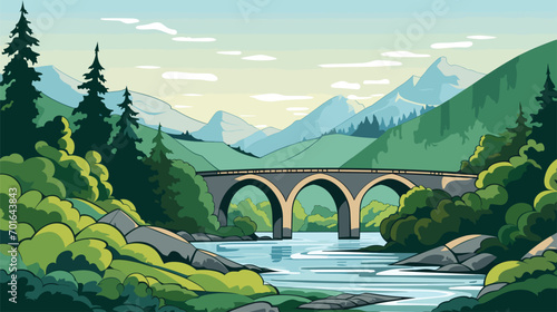 beauty of a bridge against the backdrop of nature in a vector art piece showcasing a bridge spanning a river or gorge.