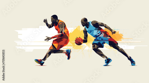 basketball with a vector scene featuring players from diverse backgrounds, symbolizing the international nature of the sport. 
