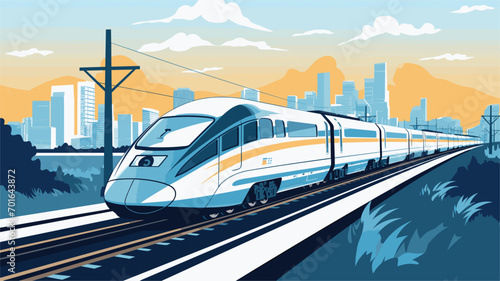 high-speed rail travel with a vector scene featuring streamlined trains traversing modern rail networks. efficiency of high-speed trains photo
