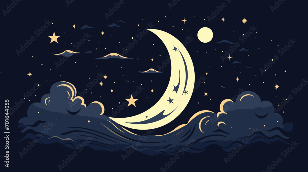 Naklejka premium moon with a vector scene depicting a crescent moon surrounded by a blanket of stars