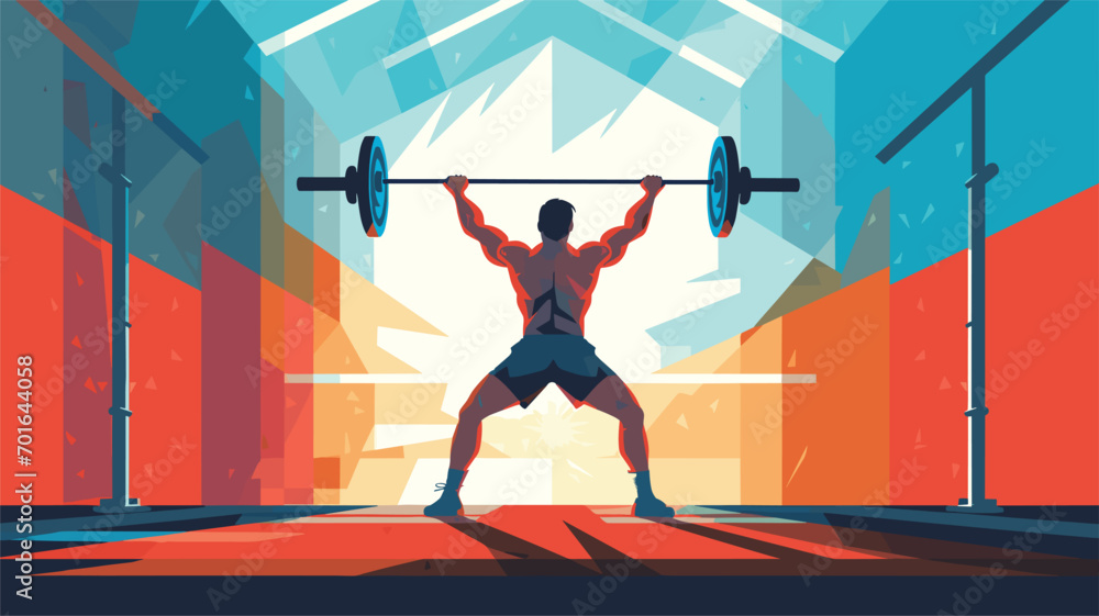 gym-goer practicing proper form and technique during weightlifting exercises in a vector scene.