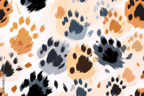 seamless pattern with multicolored footsteps paw prints of wild animal on white background