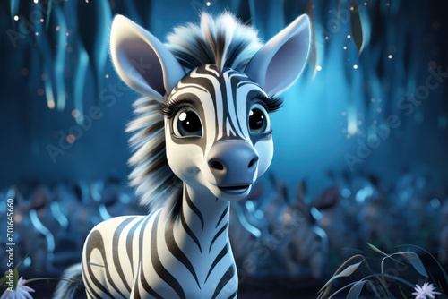 Cartoon cute zebra in nature. Illustration, AI Generative © Uliana