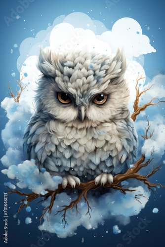 Cute baby owl cartoon in watercolor style. AI Generative