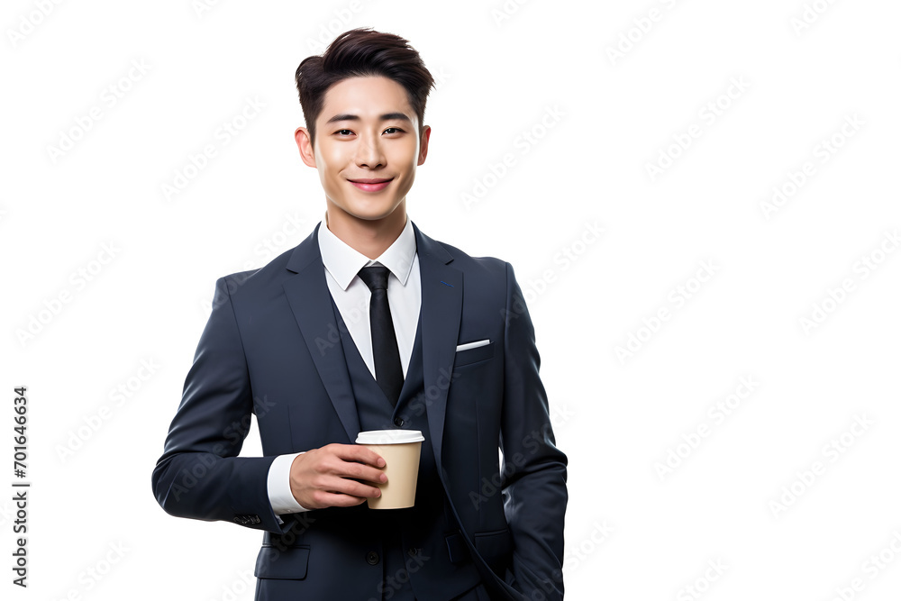 Portrait of young asian business man holding coffee cup isolated on white background Portrait of young asian business man holding coffee cup isolated on white background
