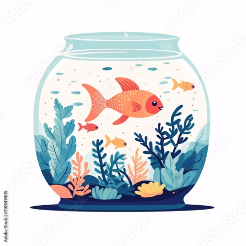 Fish swimming in glass fish tank illustration  aquarium indoor fish farming concept illustration