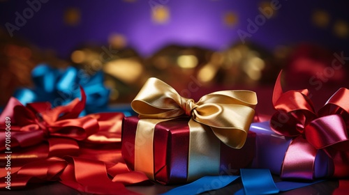 Gift box with ribbon close-up, Valentine's Day surprise scene concept illustration