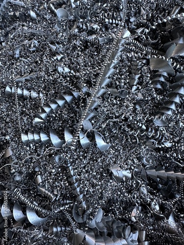 Metal shavings in a milling machine,Steel scrap materials recycling photo