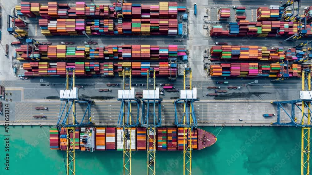 Aerial view time lapse container cargo ship freight shipping by container cargo ship, Global business import export logistic container, Timelapse 4K