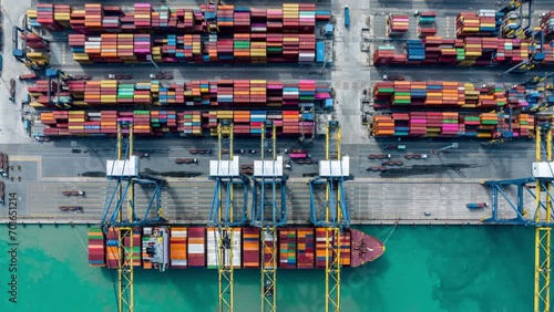 Aerial view time lapse container cargo ship freight shipping by container cargo ship, Global business import export logistic container, Timelapse 4K