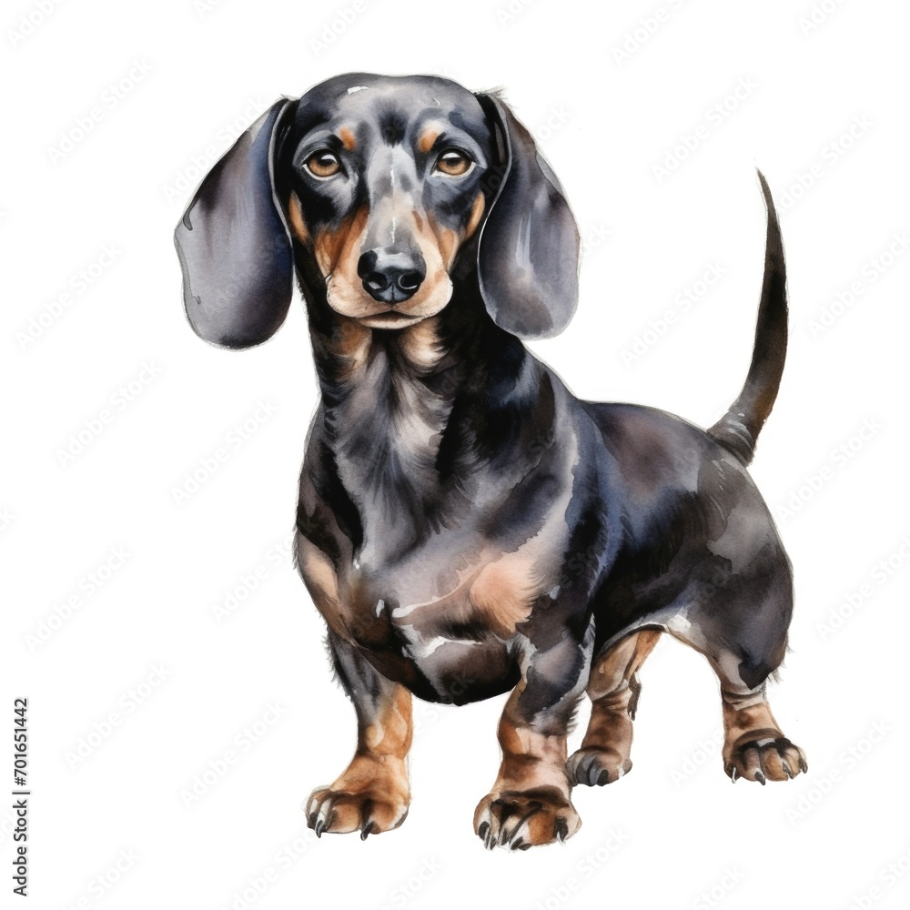 Dachshund dog breed watercolor illustration. Cute pet drawing isolated on white background.