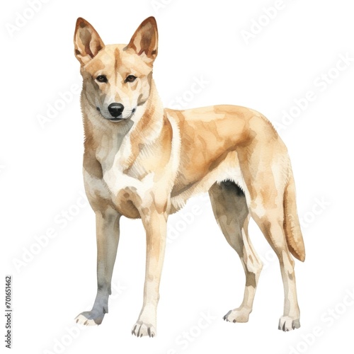 Canaan dog breed watercolor illustration. Cute pet drawing isolated on white background.