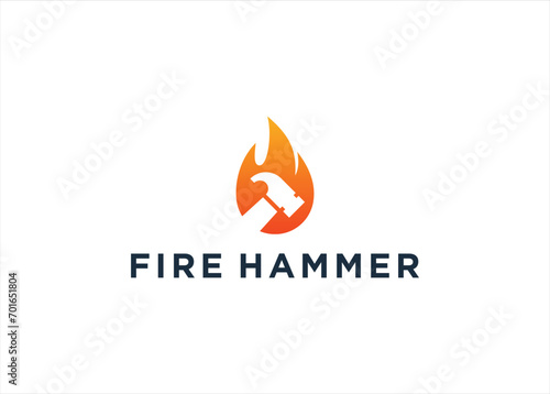 fire and hammer repair logo design vector illustration