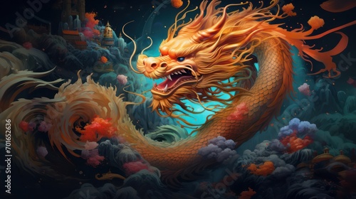 Chinese Dragon Design for Chinese New Year Greeting Card © Left