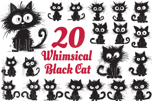 Whimsical Black Cat bundle cute cat vector black silhouette