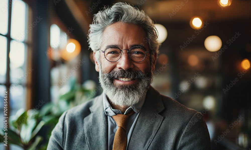 Confident and successful senior businessman smiling in a smart suit, embodying experience and leadership Confident and successful senior businessman smiling in a smart suit, embodying experience and leadership