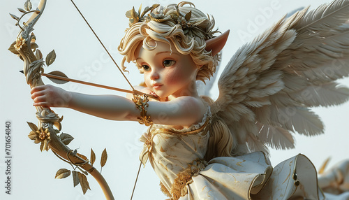 Valentine's Day greeting card or banner design with cupid illustration and flying heart. Love symbol. Beautiful cupid angel with wings animation. Romantic design photo