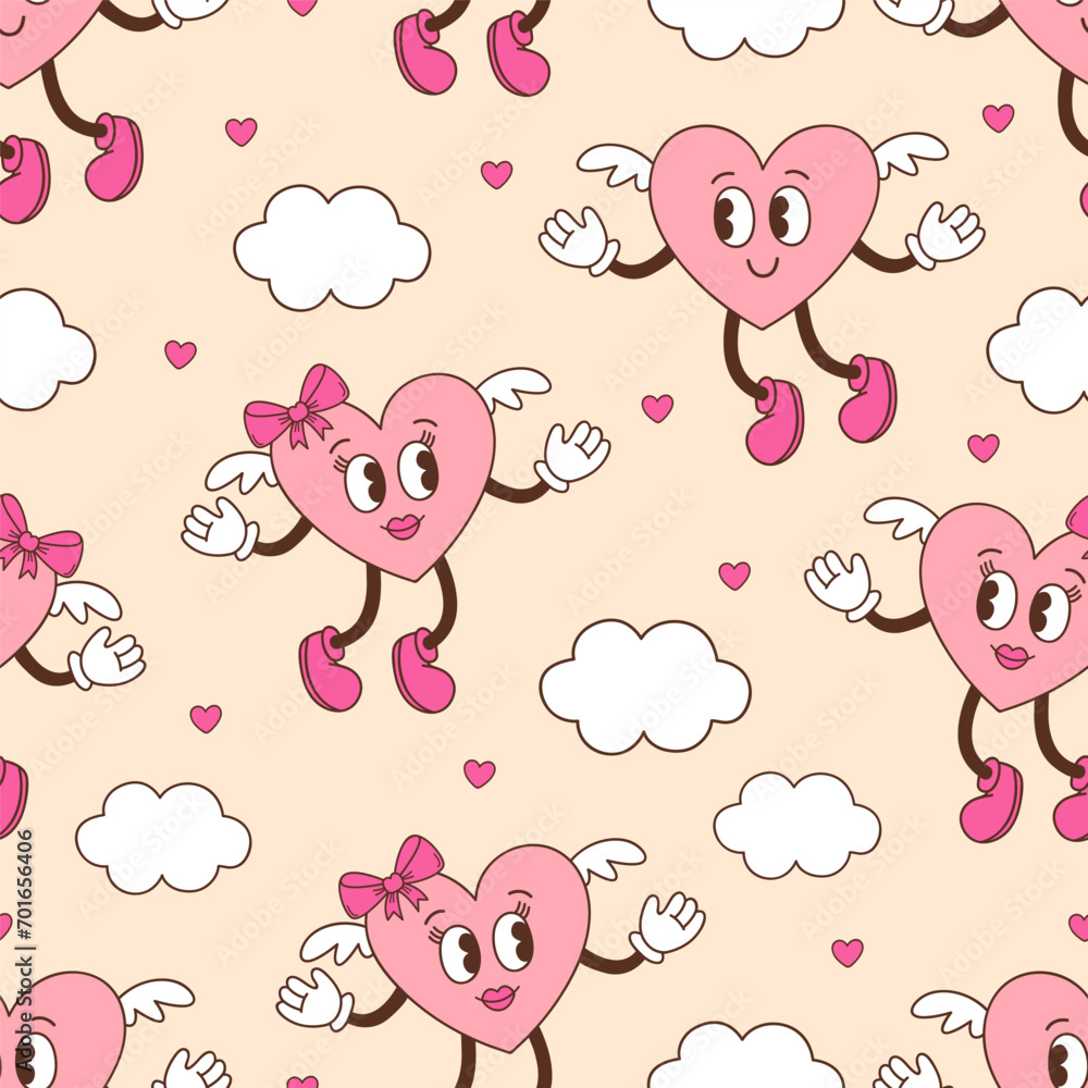 seamless pattern with groovy retro couple hearts seamless pattern with groovy retro couple hearts