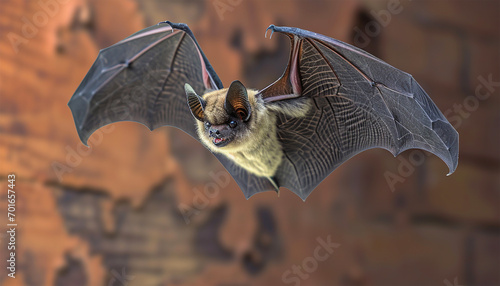 Bat hunts for fly. Flying bat hunting in forest. The grey long-eared bat (Plecotus austriacus) is a fairly large European bat. It has distinctive ears, long and with a distinctive fold. It hunts above photo