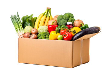 Cardboard box full of colorful fresh vegetables food isolated on transparent background Remove png, Clipping Path, pen tool