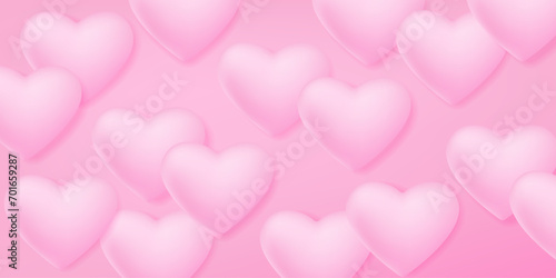 Valentines day background with 3d pink hearts. Romantic backdrop.