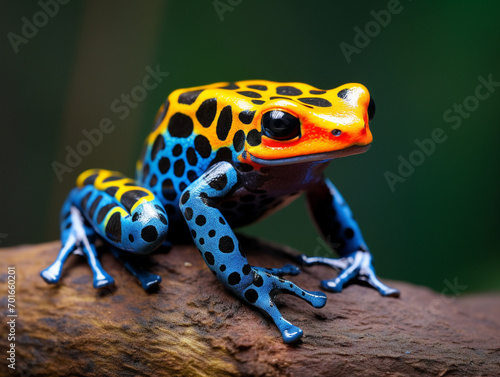 Vibrant and mesmerizing closeup shot of a captivating poison dart frog showcasing its vibrant colors.
