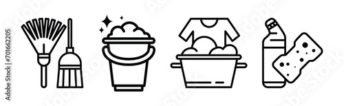 Cleaning and Cleanup Line Object and Equipment Vector Set