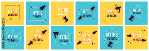 Megaphone with myths vs facts speech bubble banner.