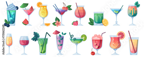 Alcohol drinks icon set in trendy flat design style. Popular cocktails for design menu, bar. Set icon
