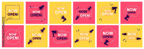 Vector Illustration banner now open with megaphone.