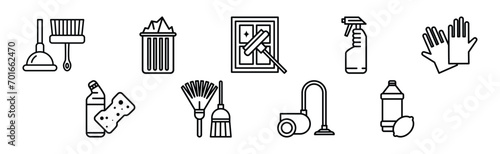 Cleaning and Cleanup Line Object and Equipment Vector Set