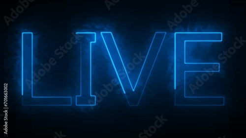 Blue neon light live sign streaming template video photo