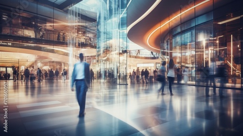 Wallpaper Mural Blurred background of a modern shopping mall with some shoppers walking around Torontodigital.ca