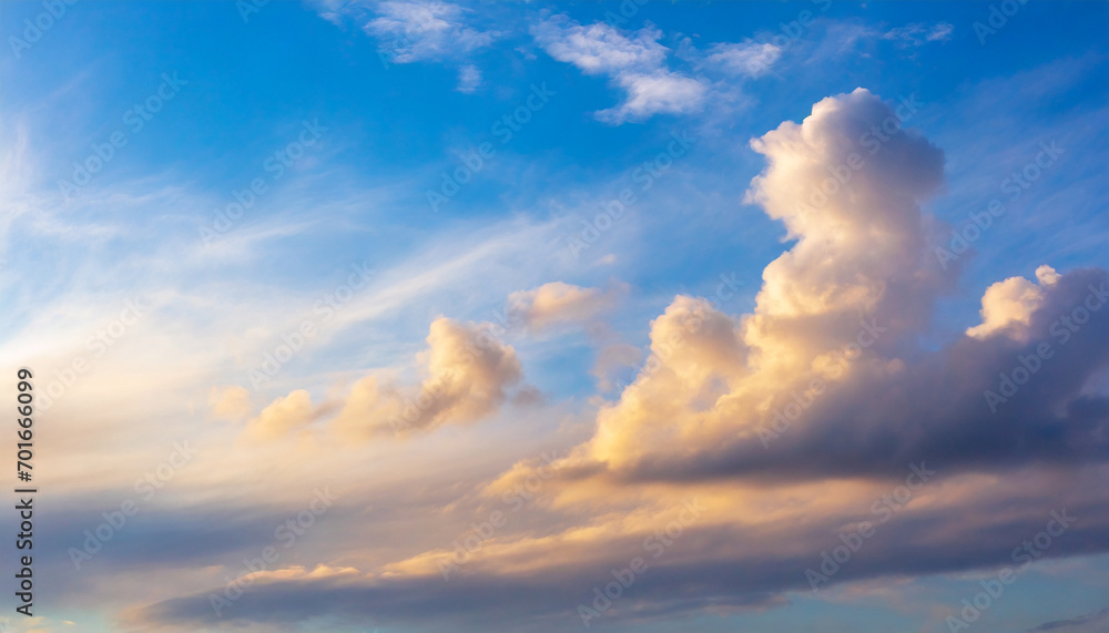 Blue sky background with clouds at sunset