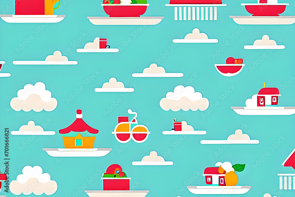 Wallpaper illustration(seamless pattern with toys). Generative AI
Wallpaper illustration(seamless pattern with toys). Generative AI