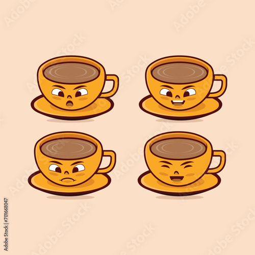 Vector  coffee cup cute and funny icon illustration character