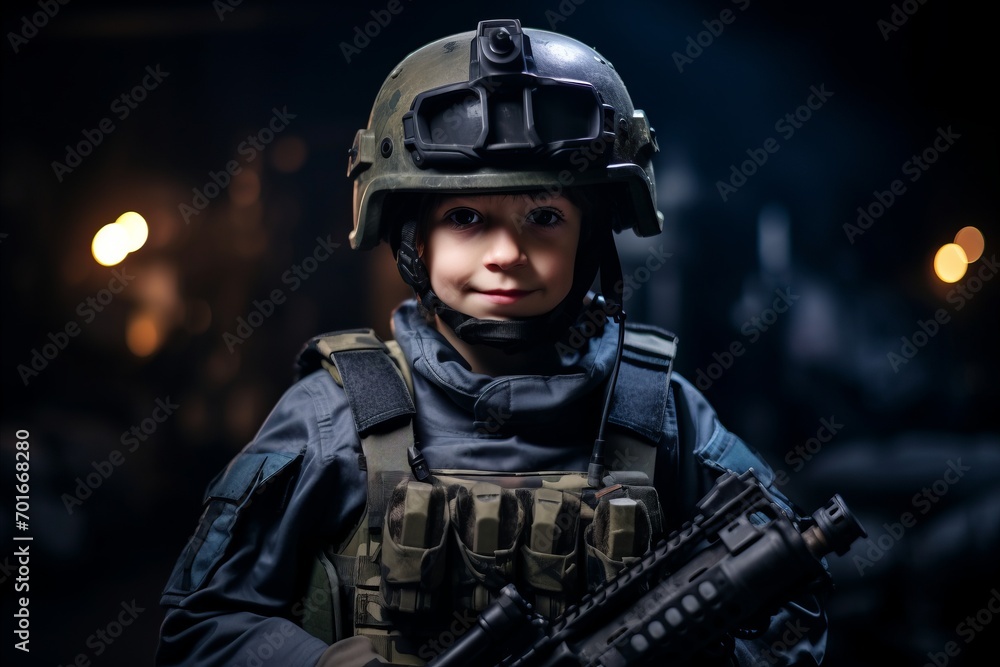 Portrait of a girl in a military helmet with a machine gun Portrait of a girl in a military helmet with a machine gun