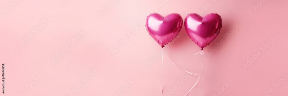 Fototapeta premium Heart shape air balloon on a pink background. Concept of love, Valentin's day, wedding celebration