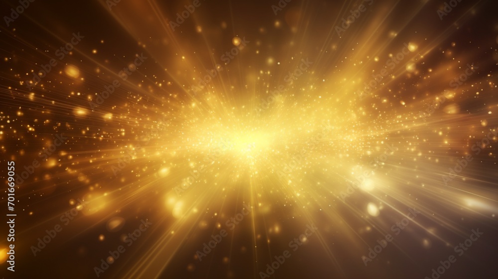 Naklejka premium Abstract particle background concept golden glittering sparkles and bright yellow beams light