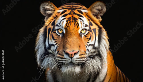 tiger head and eyes isolated on black background, closeup face