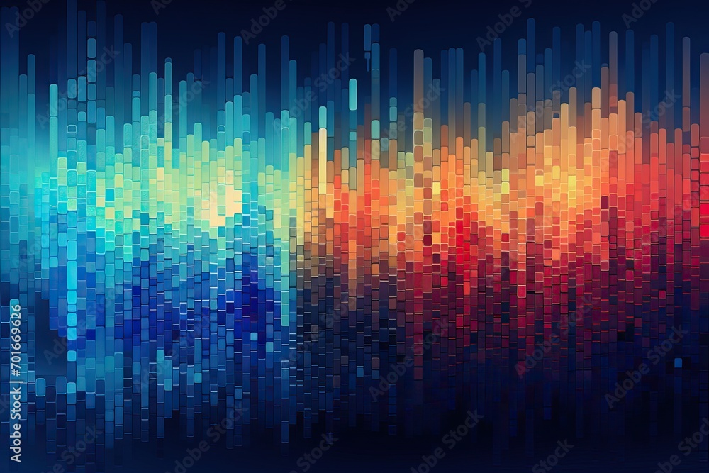 Pixel art background with abstract pixel blue, yellow, red, orange