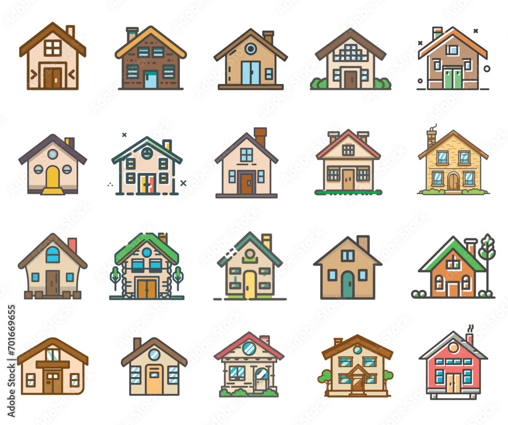 vector icons of wooden and brick houses