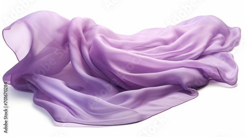 Purple cloth that is floating and hiding something unknown underneath. Fabric isolated on white background. 