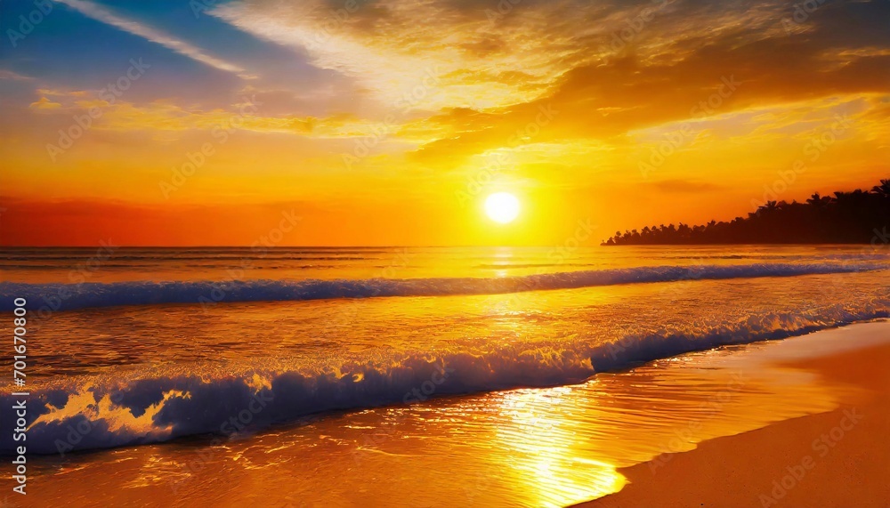 Waves of Tranquility: Tropical Beach Sunset Seascape