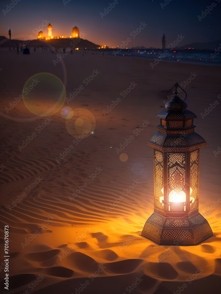 Ornamental Arabic lantern that shines in the night